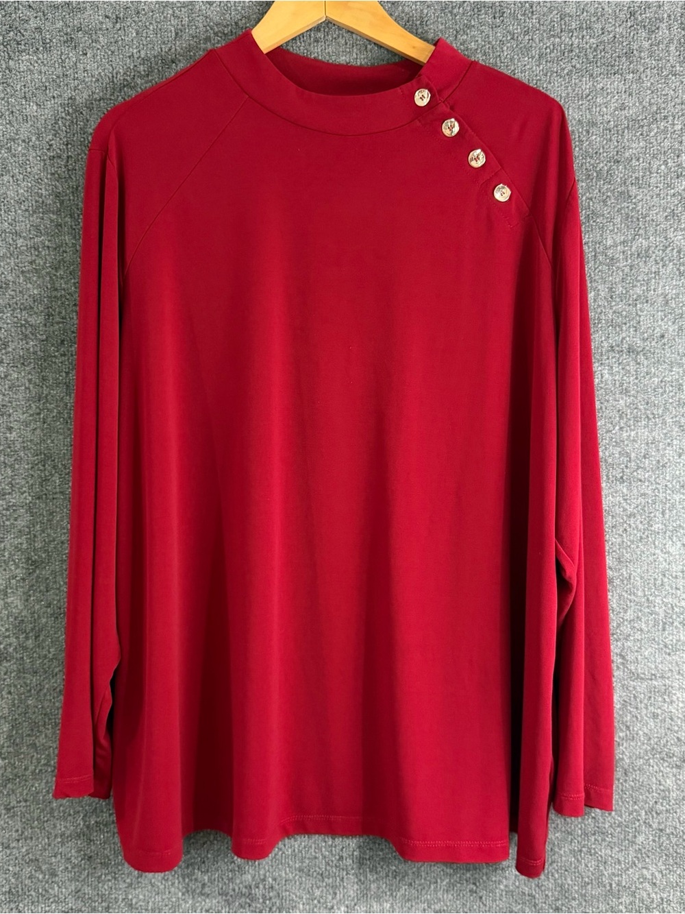 Susan Geaver Womens 3X Liquid Knit Long Sleeve Top Red Button Detail Holiday